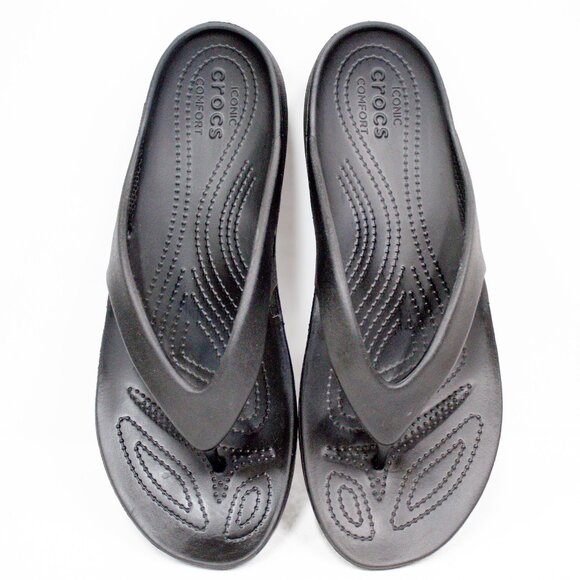 Crocs Kadee II Black Thong Sandal Comfort Slide Women's Size 11 - Picture 8 of 9